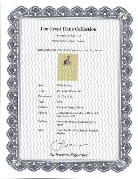 Rare Pablo Picasso Woodcut on Japon Imperial Paper from Chant Funèbre pour Ignacio Sánchez Mejías, 1