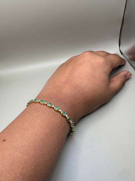 14K Yellow Gold Oval Cut Emerald Tennis Bracelet