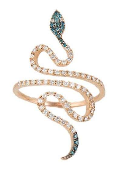 0.80ctw Blue and White Diamond Snake Style Ring in 18K