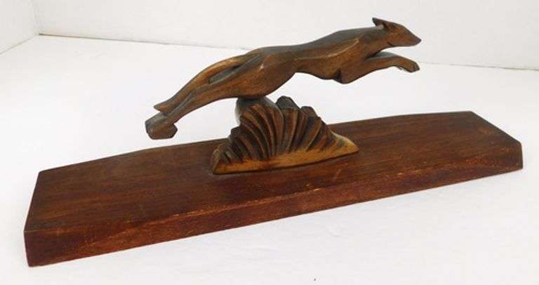 French Art Deco Hand Carved Greyhound Sculpture