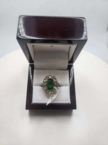 Extremely fine Victorian emerald and diamonds ring on silver