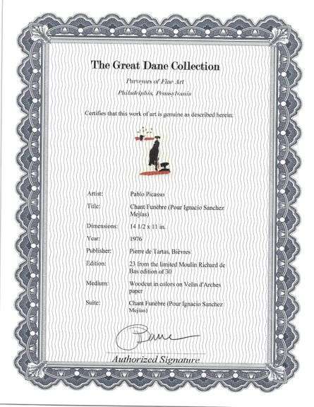 Rare Pablo Picasso Woodcut on Arches Paper from Chant Funèbre pour Ignacio Sánchez Mejías, 1976