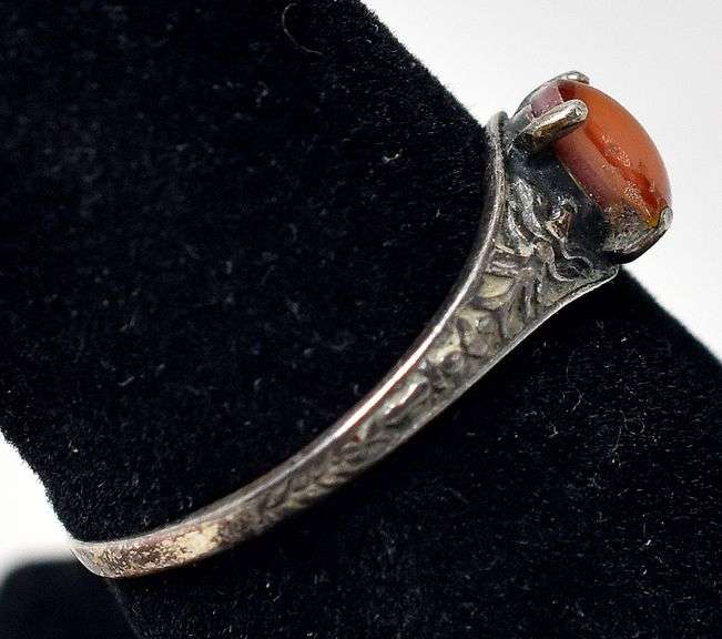 Orange Shell Gemstone Ring in Sterling Silver