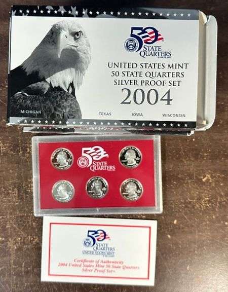 2 Each 2004, 2005, 2006, 2007, & 2008 SILVER State Quarters Proof Sets (10 sets)