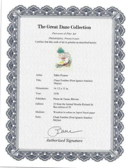 Rare Pablo Picasso Woodcut on Japon Nacre Paper from Chant Funèbre pour Ignacio Sánchez Mejías, 1976