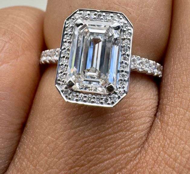 14K White Gold Emerald Cut 2.4 Carat Lab Diamond Ring