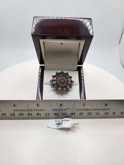 Extremely fine Victorian natural multi sapphire, diamonds ring on silver