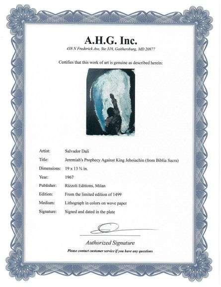 Highly Collectible and Rare Salvador Dali Original Lithograph from the 'Biblia Sacra' Suite