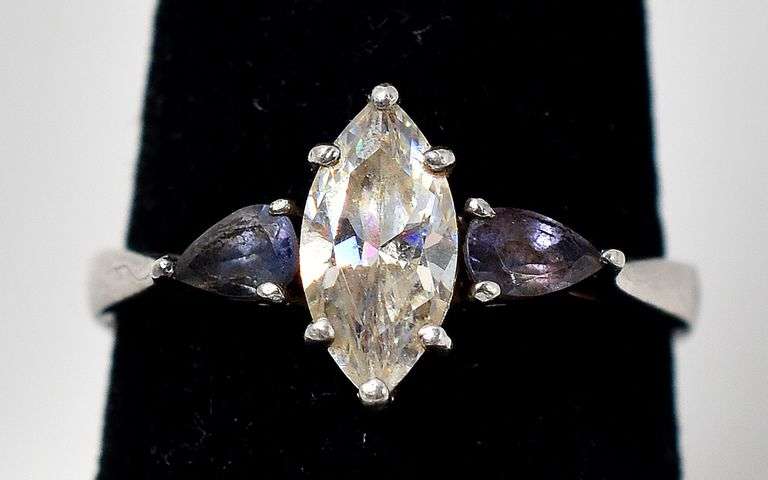 CZ Gemstone and Amethyst Gemstone Ring in Sterling Silver