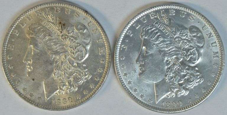 Lustrous BU 1889-P & 1890-P Morgan Silver Dollars