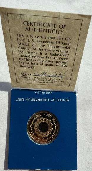 Bicentennial Council 13 Original States Gold Medal