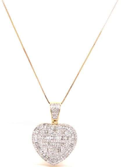 10kt Yellow gold diamond cluster heart shaped pendant on chain