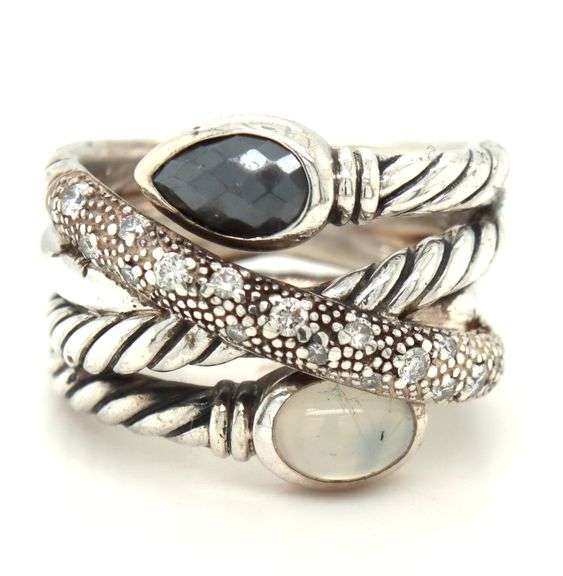 925 Sterling silver David Yurman black diamond Hematite black onyx ring