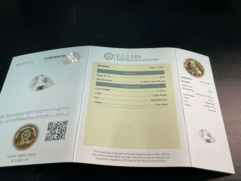 CERTIFIED 6.78 CARAT PEAR SHAPED MORGANITE