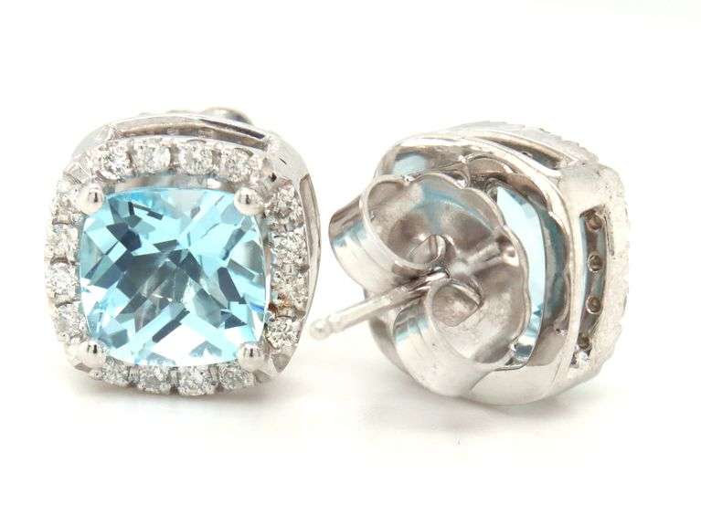 14kt White gold blue topaz and diamond earrings