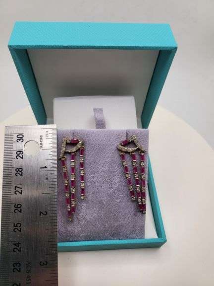 Very high quality hand made ruby and diamonds on silver earrings