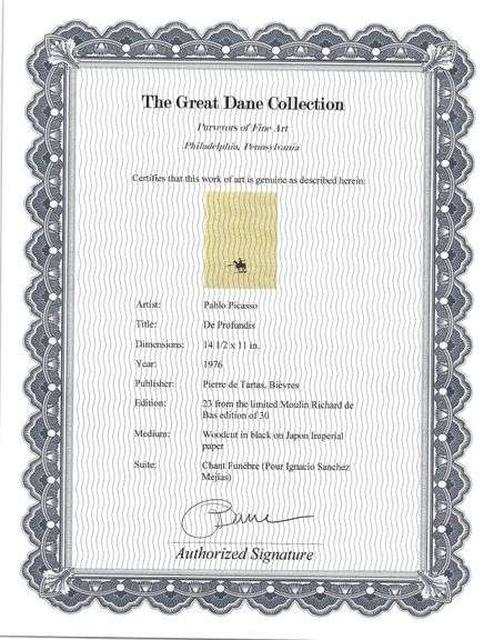 Rare Pablo Picasso Woodcut from Chant Funèbre pour Ignacio Sánchez Mejías, 1976