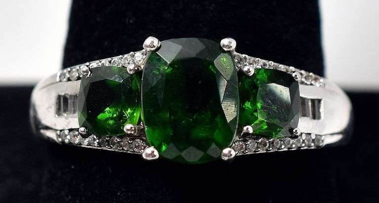 Chrome Diopside and CZ Gemstone Ring in Sterling Silver