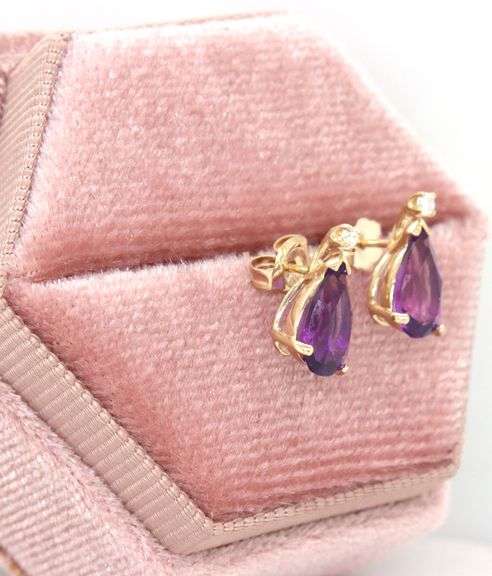 14kt Yellow gold amethyst and diamond accent earrings