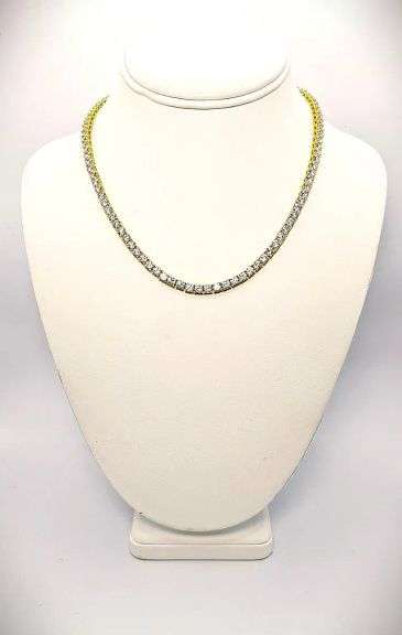 18 Kt Yellow Gold Plated 36.5 Cttw Lab Simulated Diamond Tennis Necklace