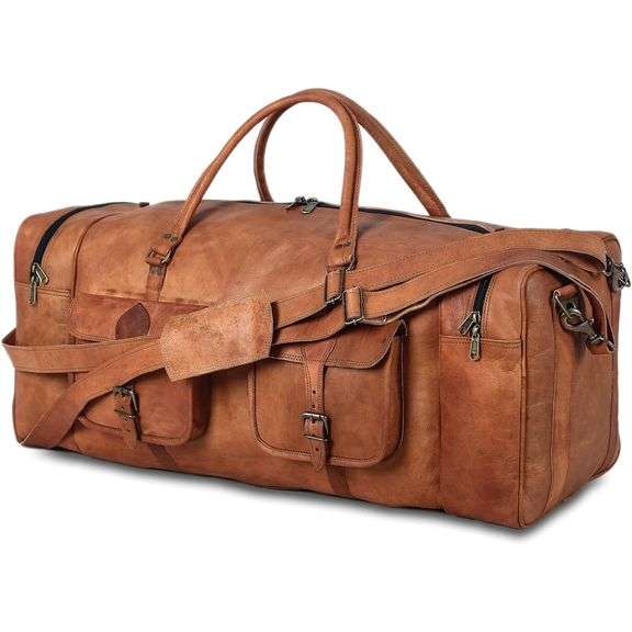 Large Full Grain Leather Duffel Bag