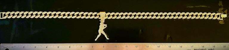 Huge World Series 114.5 Gram 14 Kt Gold Plated Simulated Diamond  Baseball Chain Pendant cklace