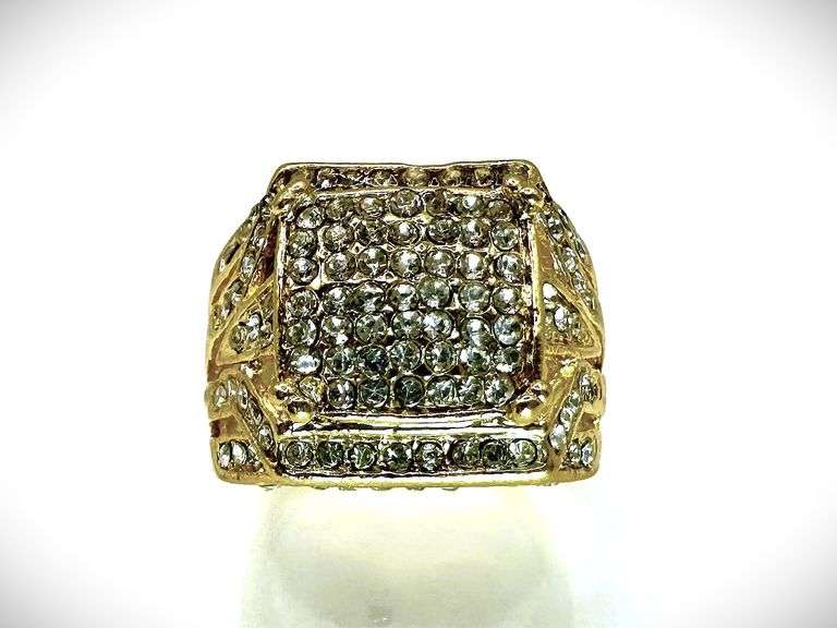 Men's 14 Kt  Yellow Gold Plate 7.75 Cttw. Lab Simulated Diamond Ring.