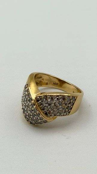 14KT Yellow Gold Bypass Design With Pave Diamon Ring