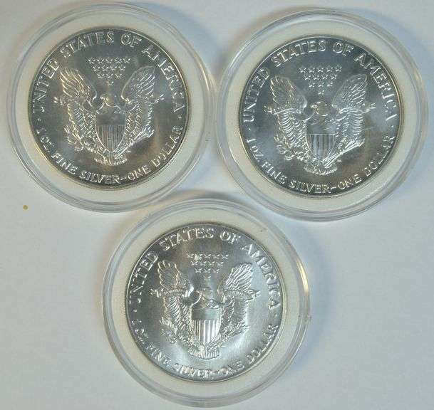3 Superb Gem BU 1987 $1 American Silver Eagles in custom holders