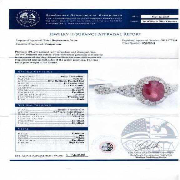 PLATINUM RUBY AND DIAMOND RING 1.63 C.T.W.