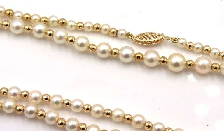 4.5-5mm pearl and gold ball necklace in yellow gold