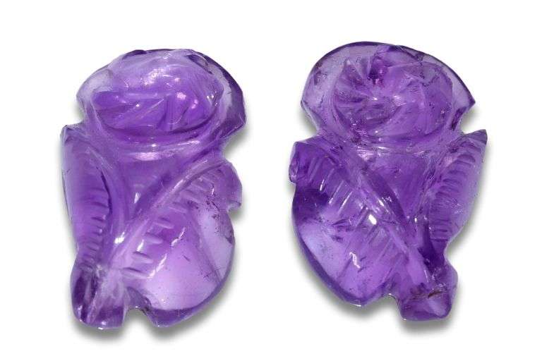 Natural Amethyst Carved Flower Pair