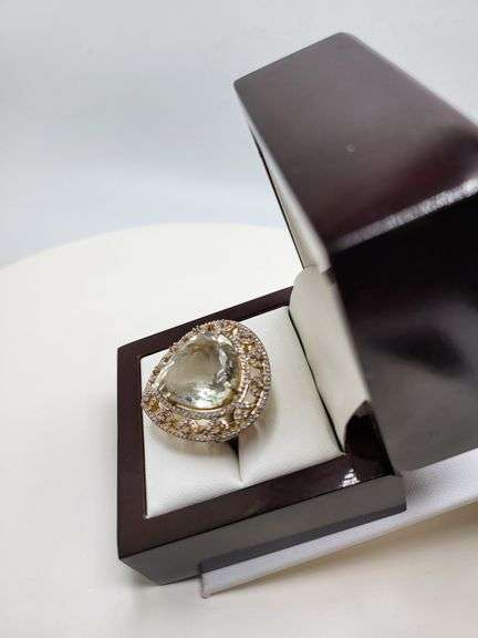 Extremely fine Victorian citrine and diamonds ring on silver