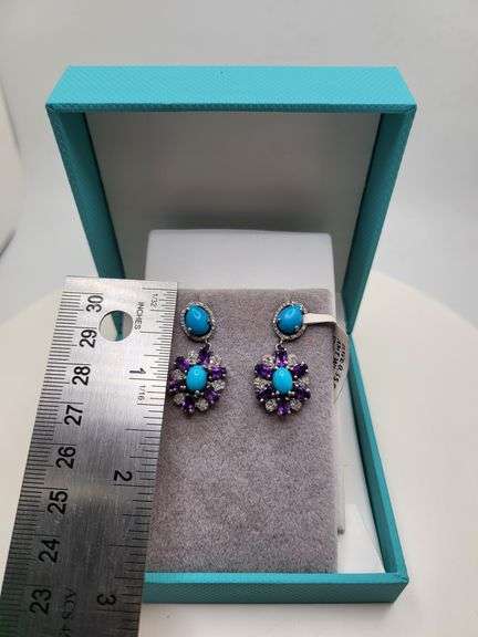 Extremely fine Victorian turquoise and diamonds with sapphire earrings