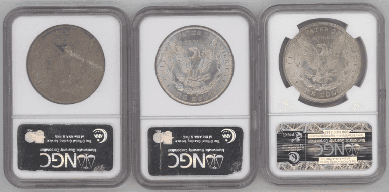 3 Nearly Gem BU Morgan Silver Dollars in NGC MS64 holders
