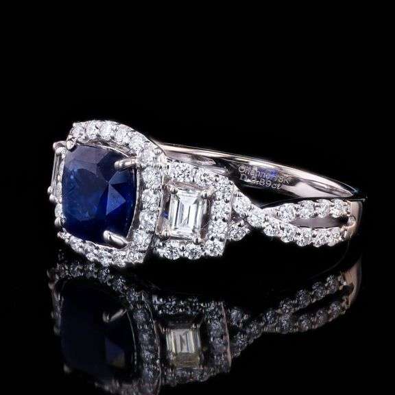 18K WHITE GOLD BLUE SAPPHIRE AND DIAMOND RING 2.51 C.T.W., GIA CERTIFIED