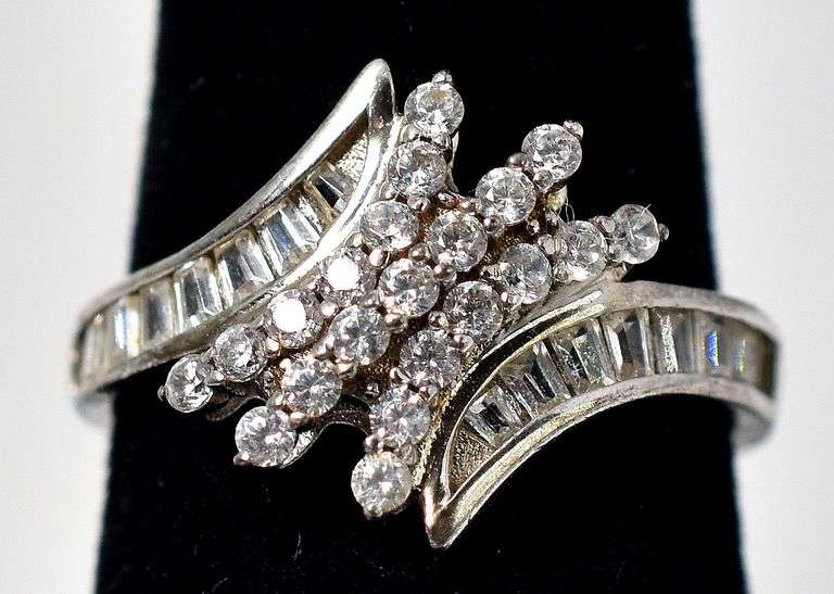 CZ Gemstone Bypass Ring in Sterling Silver