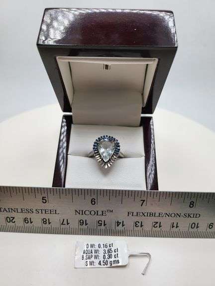 Extremely fine Victorian natural blue topaz and diamonds ring on silver