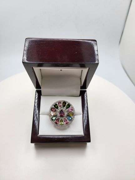 Extremely fine Victorian natural multi sapphire, diamonds ring on silver