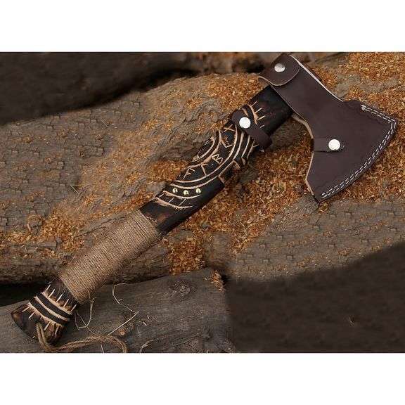 Engraved Viking Bearded Axe with Rosewood Handle
