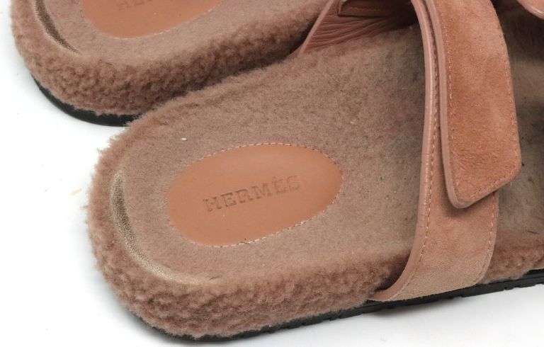 Hermes Chypre shearling quartz sliders