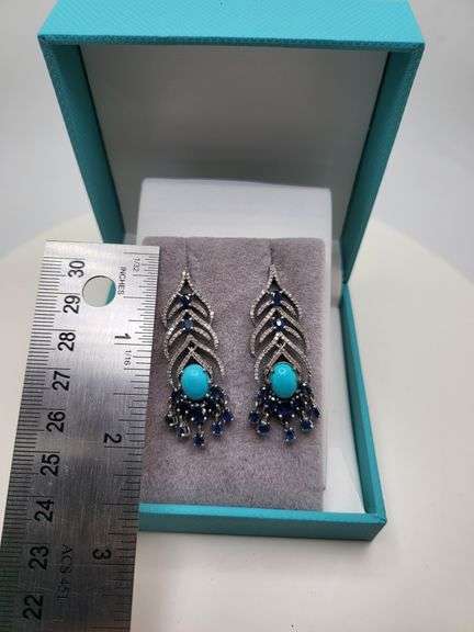 Extremely fine Victorian turquoise and diamonds with sapphire earrings