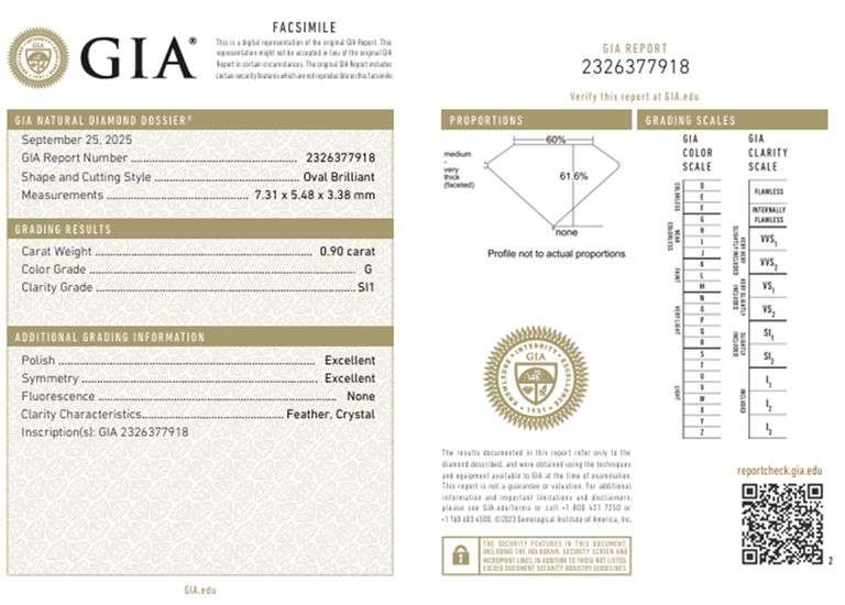 Loose Diamond, 0.90ct, GIA Certified, Oval Brilliant Cut