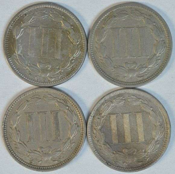 4 Diff High Grade Three Cent Nickel pieces