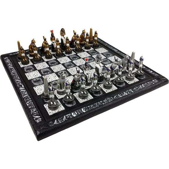 Hand-Painted Egyptian Anubis Chess Set