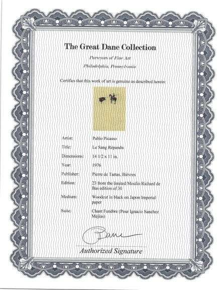 Rare Pablo Picasso Woodcut on Japon Imperial Paper from Chant Funèbre pour Ignacio Sánchez Mejías, 1