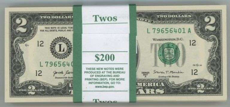 Superb Gem CU $200 Pack of 2017-A Series $2 Bills in Sequence (L)