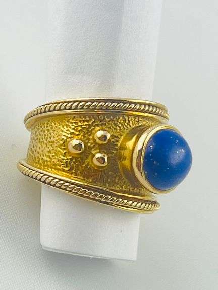 14KT Yellow Gold Etruscan Style Lapis Ring