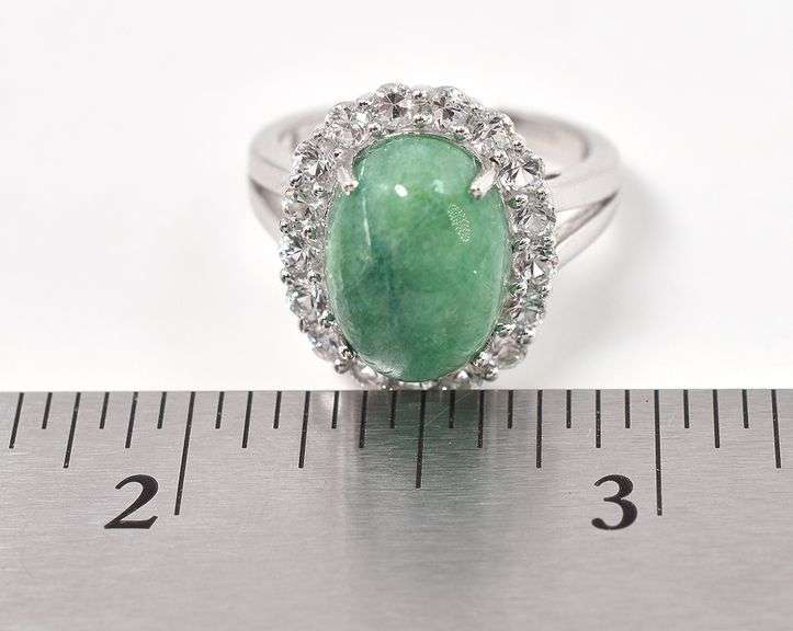 Mesmerizing 6.00CTS Oval Shaped Cabochon-Cut Natural Emerald & Sapphire Gemstone Ring in Sterling Si