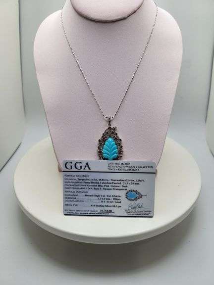 Magnificent 10.8ctw turquise with ruby and diamond pendent set in Silver – CGA Certified